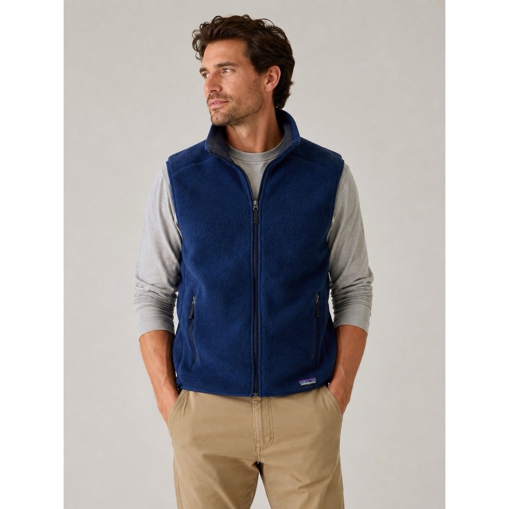 Patagonia Synchilla Fleece Vest Blue Full Zip Men's L Pockets Outdoor